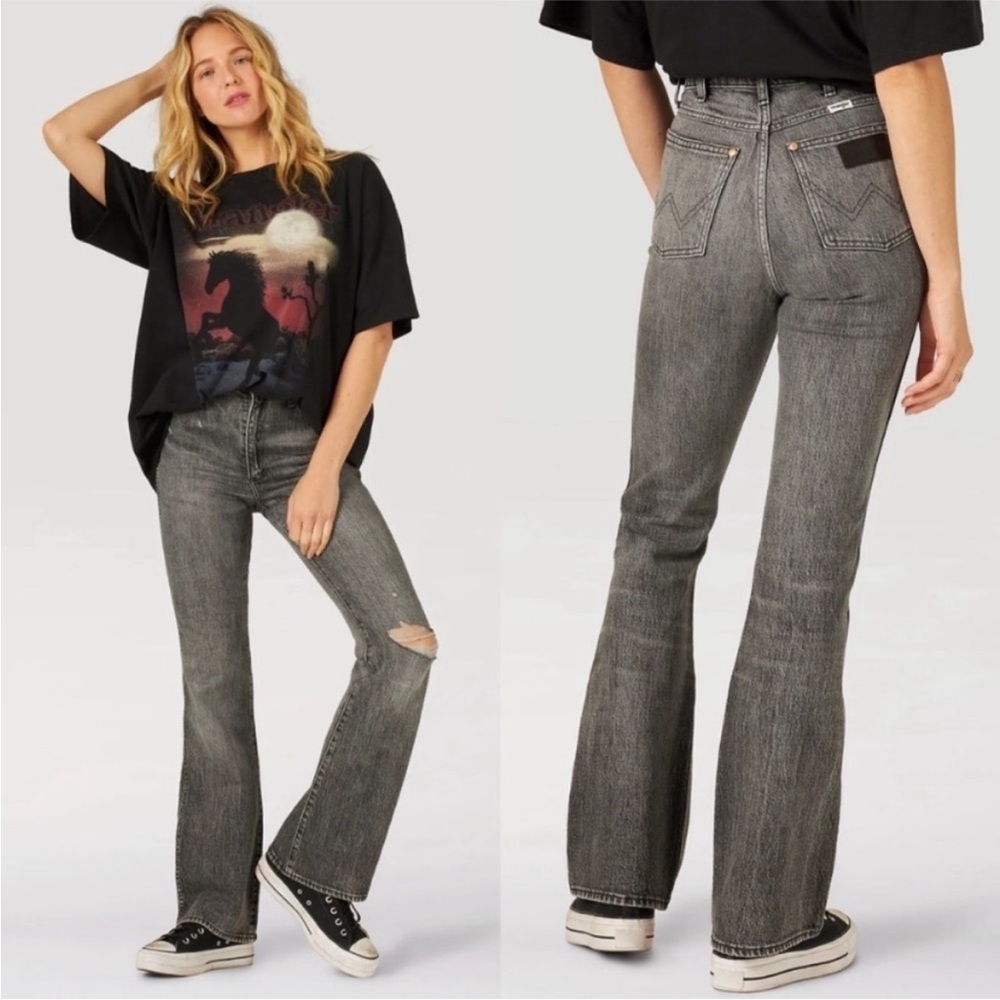 Wrangler Westward 626 Bootcut Flare Jeans Lava Stone Gray Acid Wash Black